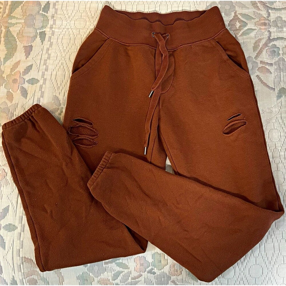 Aerie Distressed Joggers Brown Rust Orange High Waist Sweatpants XXS